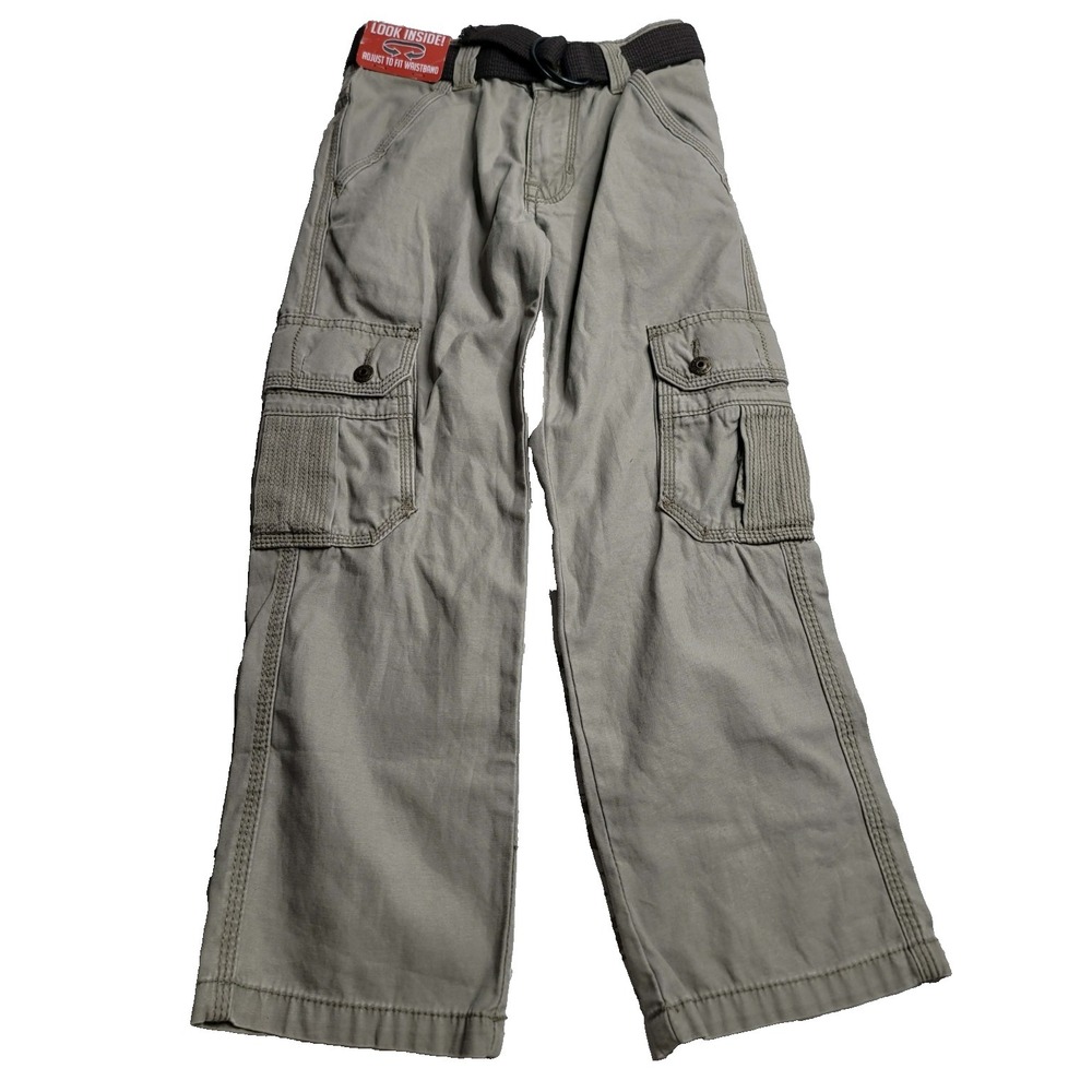 Wrangler Boy's 8 Slim Khaki‎ Cargo Pants Adjustable Waist Belted NEW NWT